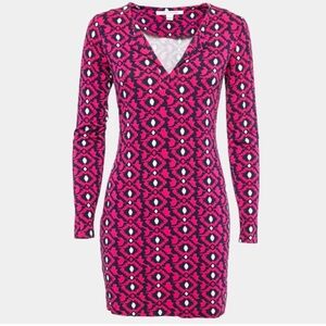 Diane Von Furstenberg Pink/Navy Knit Dress Size 12 Resort Country Club Preppy